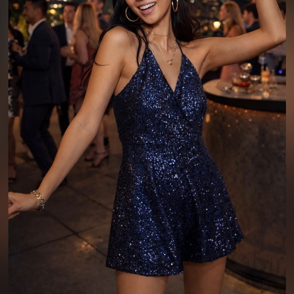 Pants - Navy blue sequin romper, size M